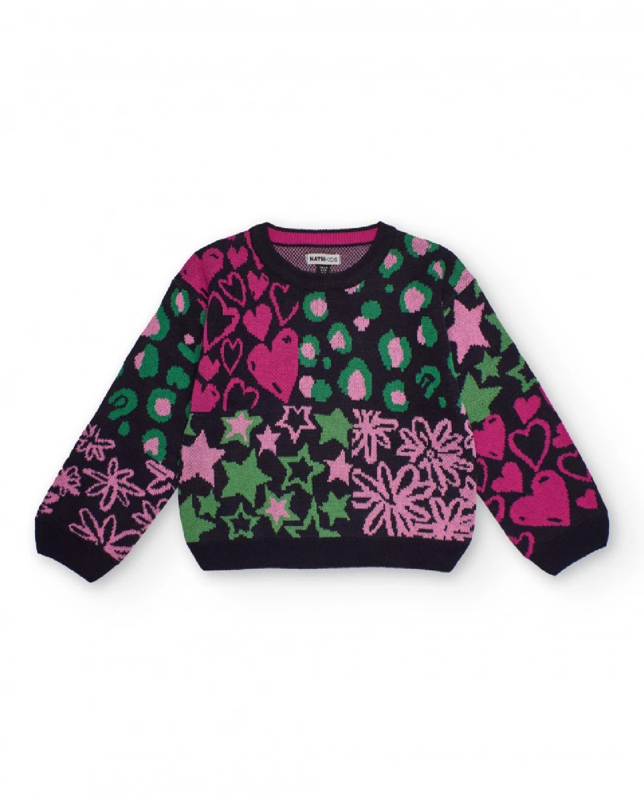 NATH KIDS Maglione multicolore per bambina con cuori, stelle e fiori NAVY