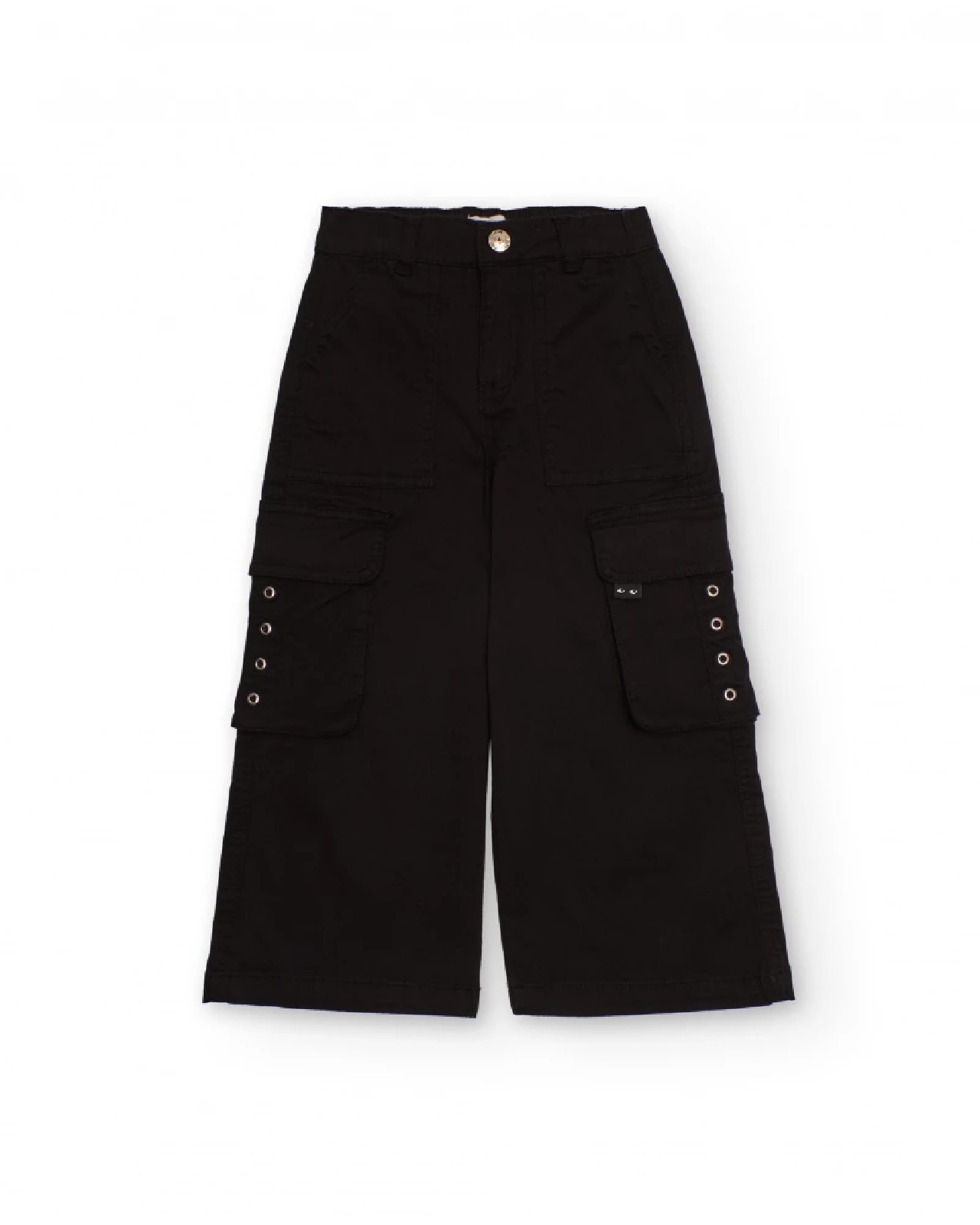 NATH KIDS Pantaloni cargo larghi neri con occhielli decorativi per bambina BLACK