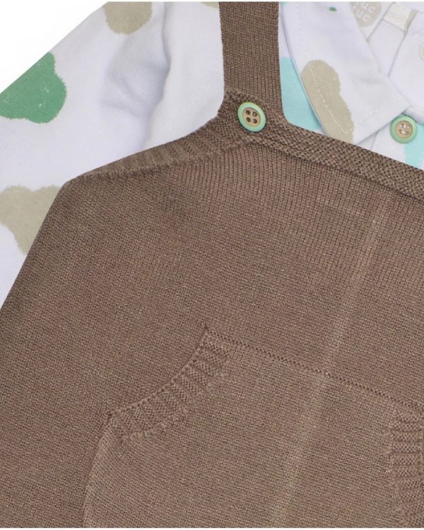 Tuc Tuc Completo per neonato con salopette in maglia e maglietta stampata 11398646 BROWN - immagine 2