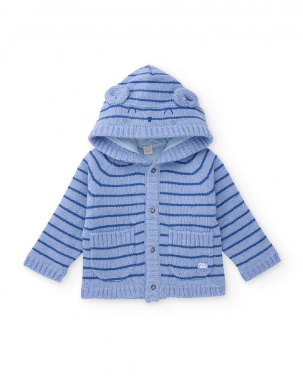 Tuc Tuc Cardigan in maglia per bambino in tonalità di blu con cappuccio e orecchiette 11398749 BLUE