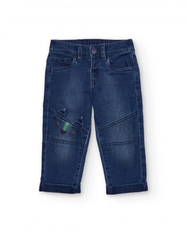 Tuc Tuc Pantaloni in denim blu per bambino con ricamo di dinosauro