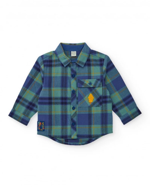 Tuc Tuc Camicia in flanella per bambino a quadri blu e verde con patch di albero dark blue