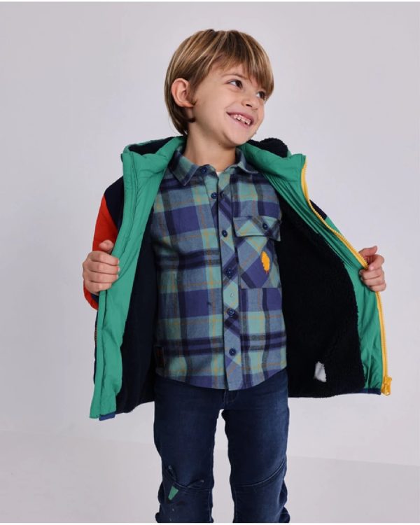 Tuc Tuc Camicia in flanella per bambino a quadri blu e verde con patch di albero dark blue - immagine 2