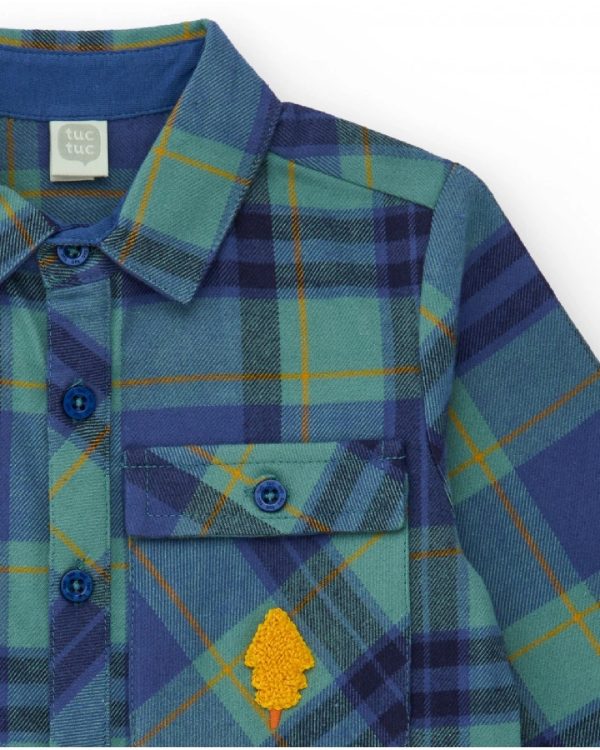 Tuc Tuc Camicia in flanella per bambino a quadri blu e verde con patch di albero dark blue - immagine 4