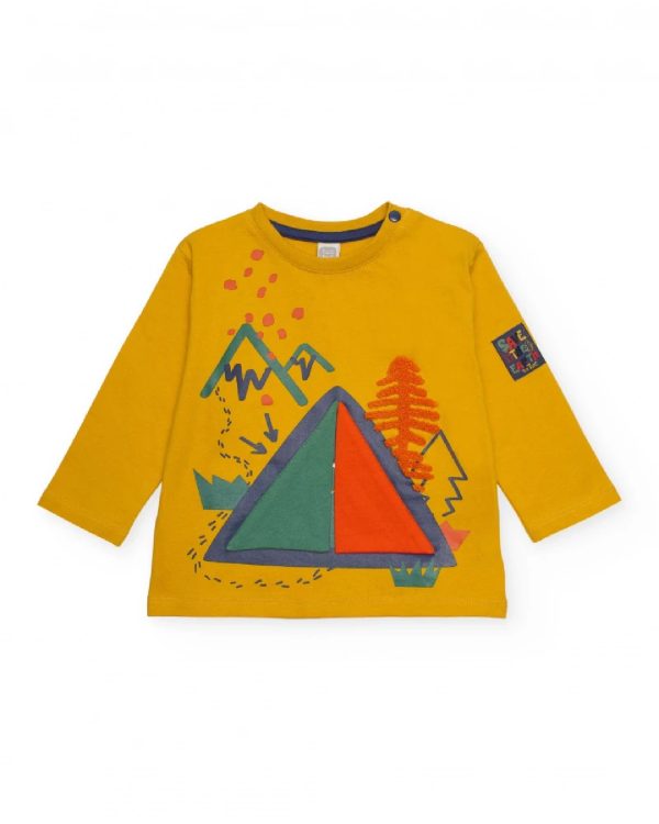 Tuc Tuc Maglietta a maniche lunghe per bambino color senape con stampa di tenda da campeggio ORANGE