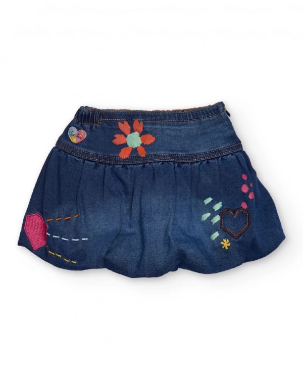 Tuc Tuc Gonna in denim per bambina con stampe colorate di fiori e cuori