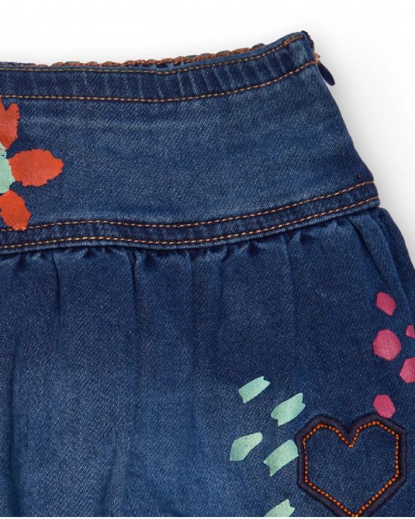 Tuc Tuc Gonna in denim per bambina con stampe colorate di fiori e cuori - immagine 3