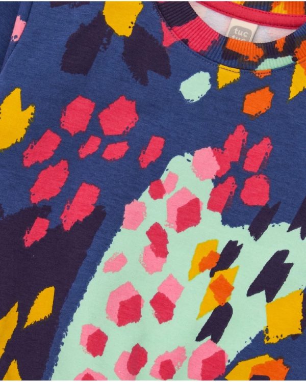 Tuc Tuc Completo per bambina con felpa e leggings a stampa colorata di macchie e fiori dark blue - immagine 3
