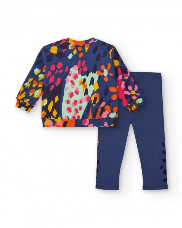 Tuc Tuc Completo per bambina con felpa e leggings a stampa colorata di macchie e fiori dark blue - immagine 4