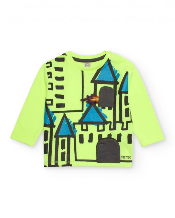 Tuc Tuc Maglietta a maniche lunghe per bambino in verde fluo con stampa castello NEON - immagine 3