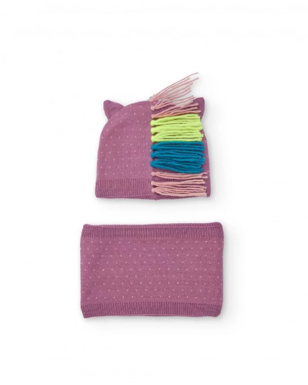 Tuc Tuc Set di berretto e scaldacollo in maglia per bambine rosa con motivo unicorno MAUVE - immagine 2