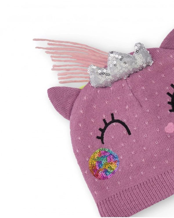 Tuc Tuc Set di berretto e scaldacollo in maglia per bambine rosa con motivo unicorno MAUVE - immagine 3