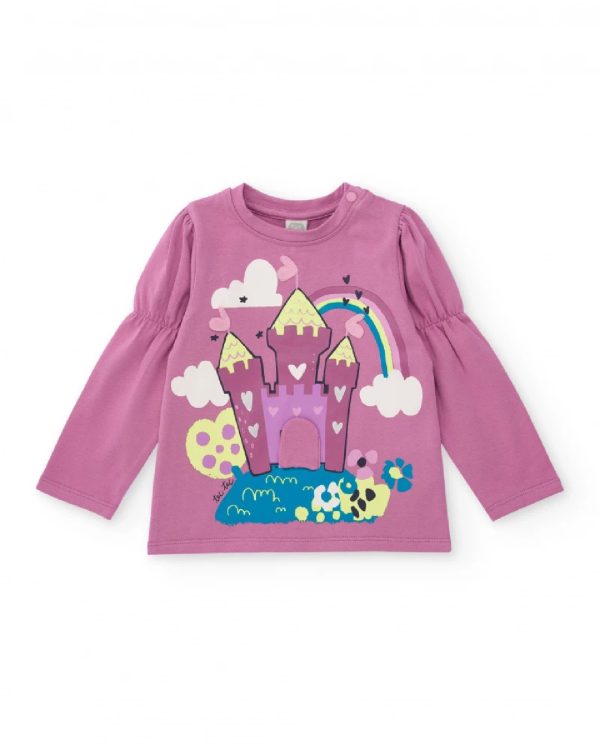 Tuc Tuc Maglietta a maniche lunghe per bambina rosa con castello e arcobaleno11399393 MAUVE