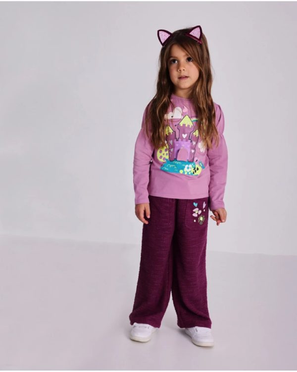 Tuc Tuc Maglietta a maniche lunghe per bambina rosa con castello e arcobaleno11399393 MAUVE - immagine 2