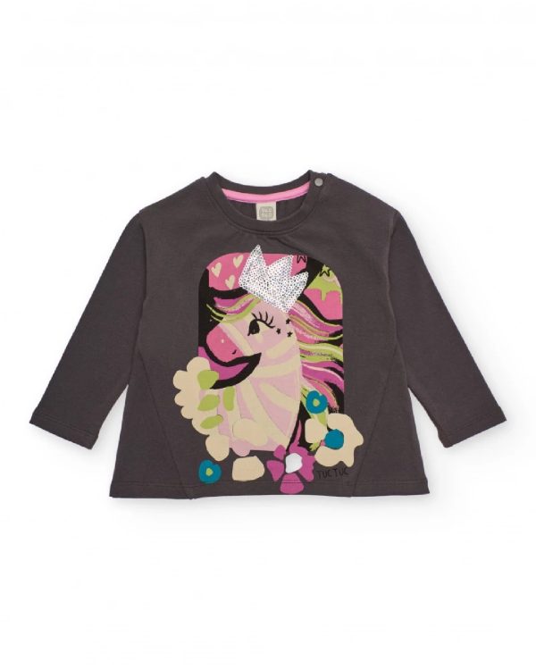 Tuc Tuc Maglietta a maniche lunghe per bambina grigio scuro con unicorno e corona di paillettes 11399394 DARK GREY