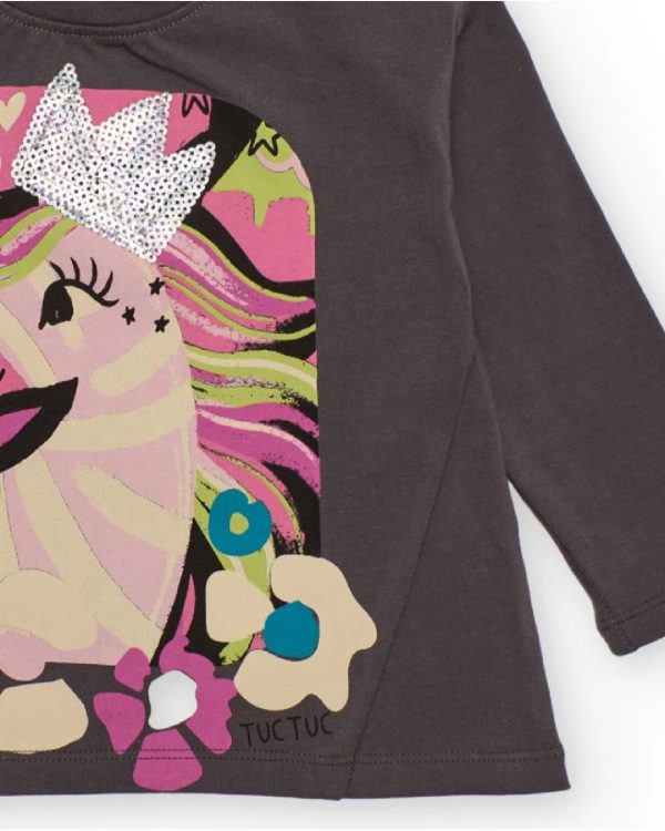 Tuc Tuc Maglietta a maniche lunghe per bambina grigio scuro con unicorno e corona di paillettes 11399394 DARK GREY - immagine 2