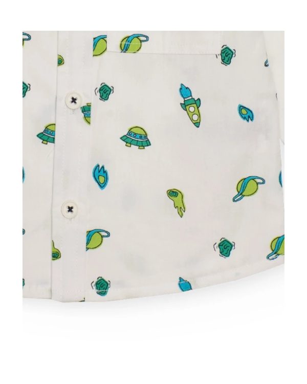 Tuc Tuc Camicia a maniche lunghe per bambino bianca con stampa a tema spaziale nei toni del verde e blu dark blue - immagine 2