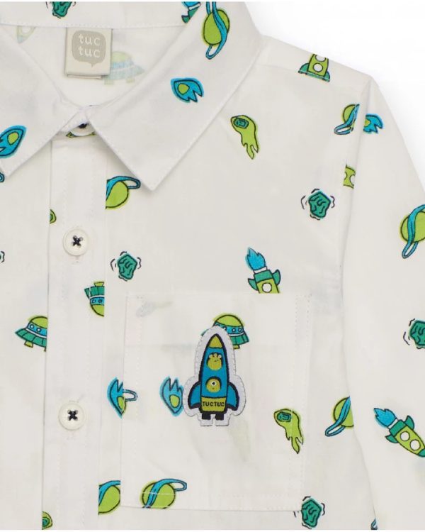 Tuc Tuc Camicia a maniche lunghe per bambino bianca con stampa a tema spaziale nei toni del verde e blu dark blue - immagine 3