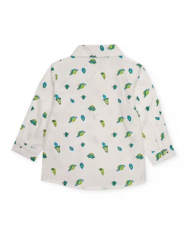 Tuc Tuc Camicia a maniche lunghe per bambino bianca con stampa a tema spaziale nei toni del verde e blu dark blue - immagine 4