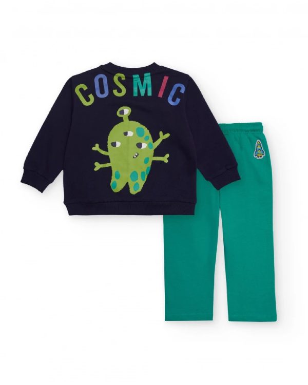 Tuc Tuc Completo felpa e pantaloni per bambino in blu navy e verde con stampa spaziale Green - immagine 4