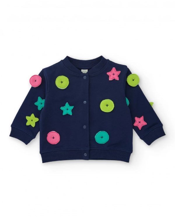 Tuc Tuc Giacca in maglia per bambina blu navy con applicazioni di stelle e cerchi dark blue