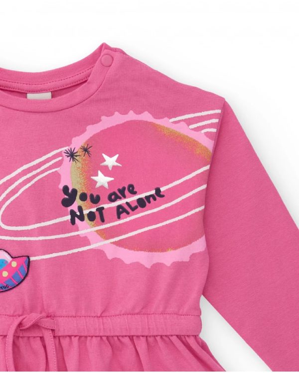 Tuc Tuc Blusa rosa a maniche lunghe per bambina con stampa spaziale e volant in vita MAGENTA - immagine 3