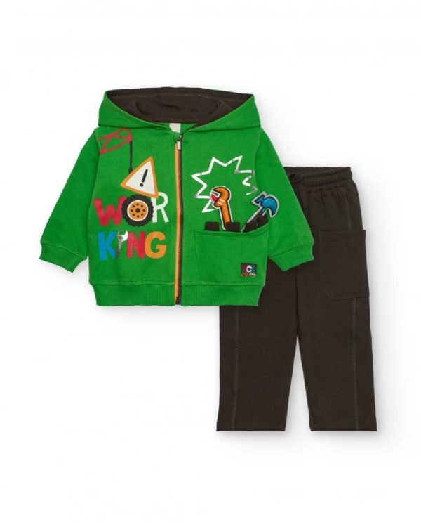 Tuc Tuc Completo per bambino con felpa verde e pantaloni marroni con stampa di attrezzi 11399944 Green
