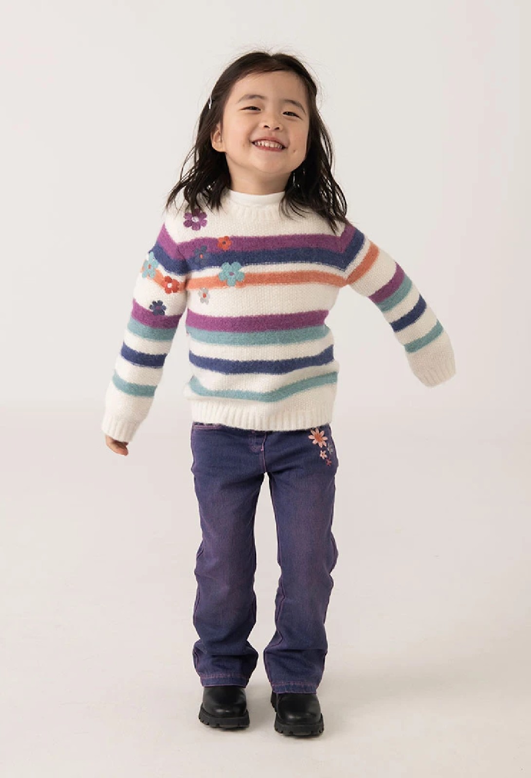 BOBOLI Maglione bambina bianco con fiori OFF WHITE - immagine 2