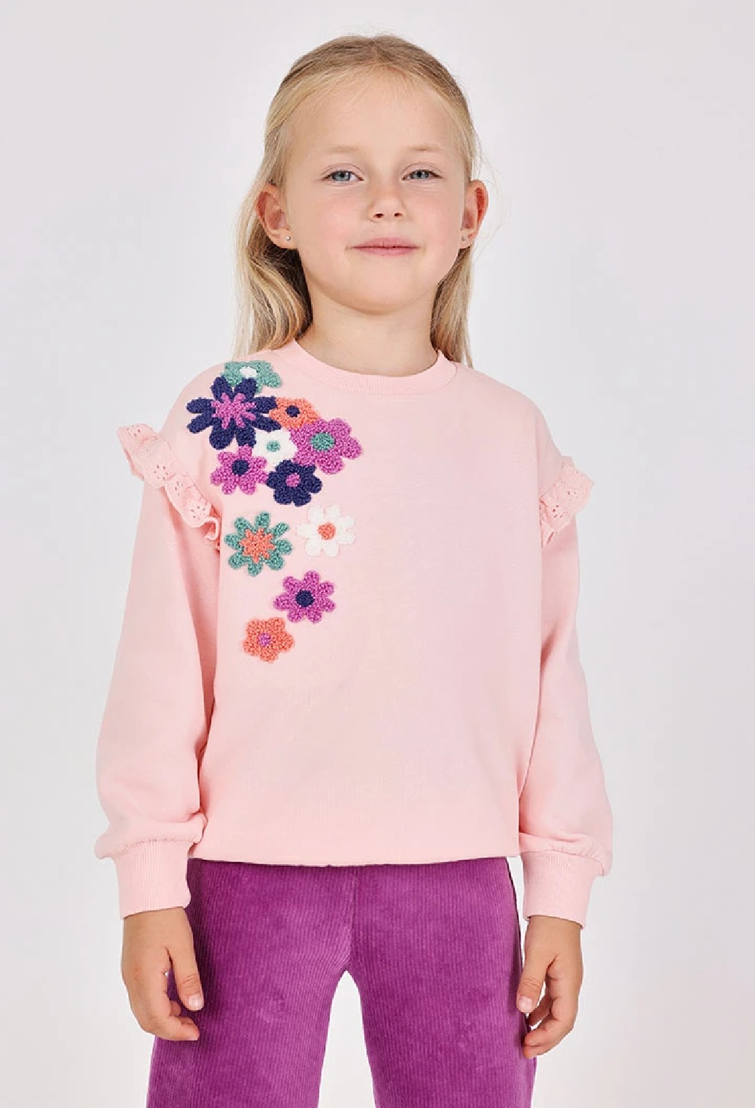 BOBOLI Felpa bambina in pelfa rosa con fiori 222062 PINK - immagine 3