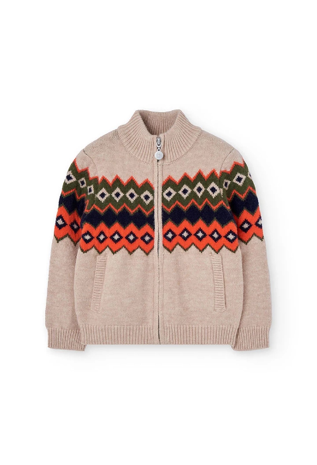 BOBOLI Giacchetta tricot con zip per ragazzo BEIGE