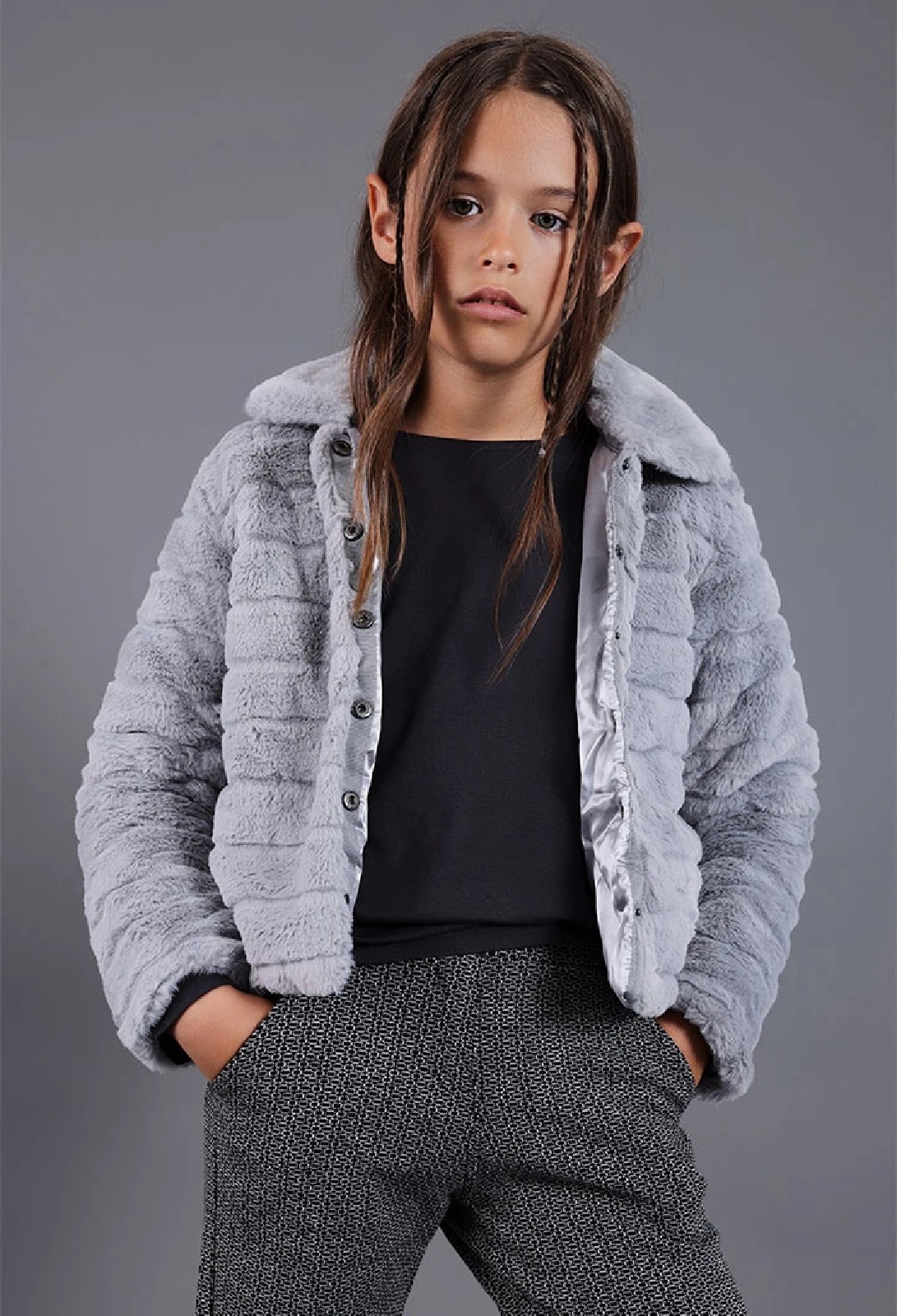 BOBOLI Cappotto bambina in pelfa grigia NEBBIA - immagine 3