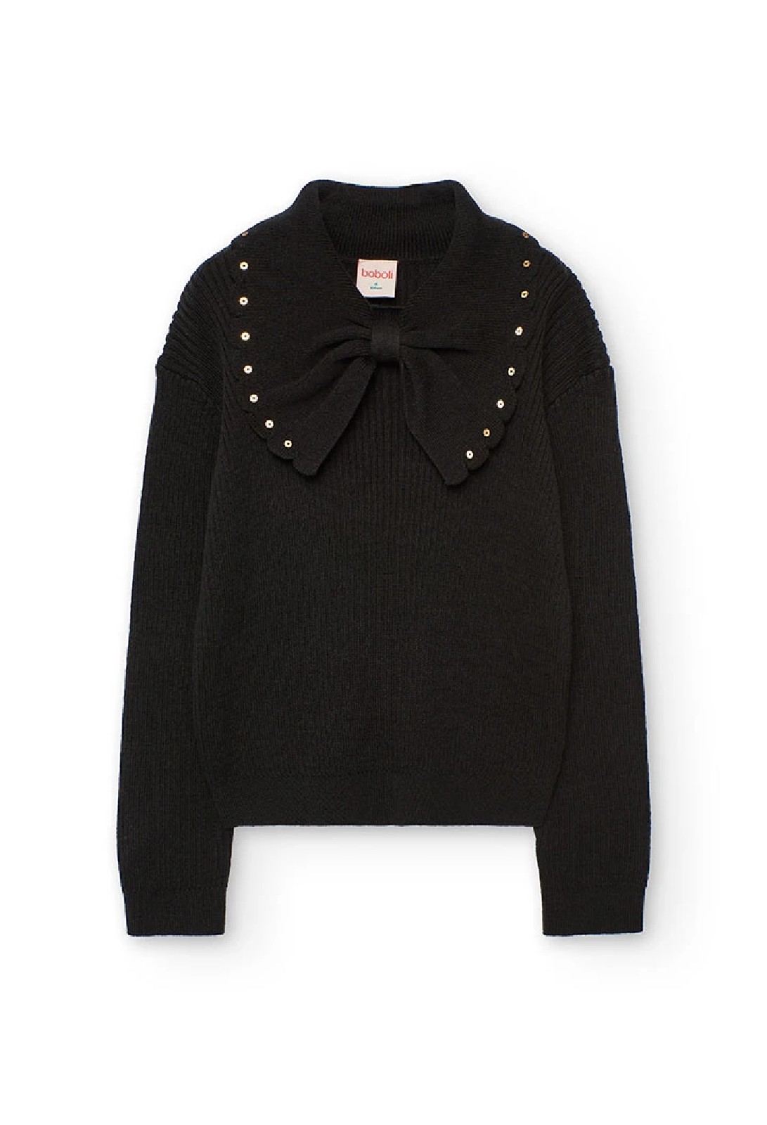 BOBOLI Maglione da bambina in maglia nera con fiocco NERO - immagine 6