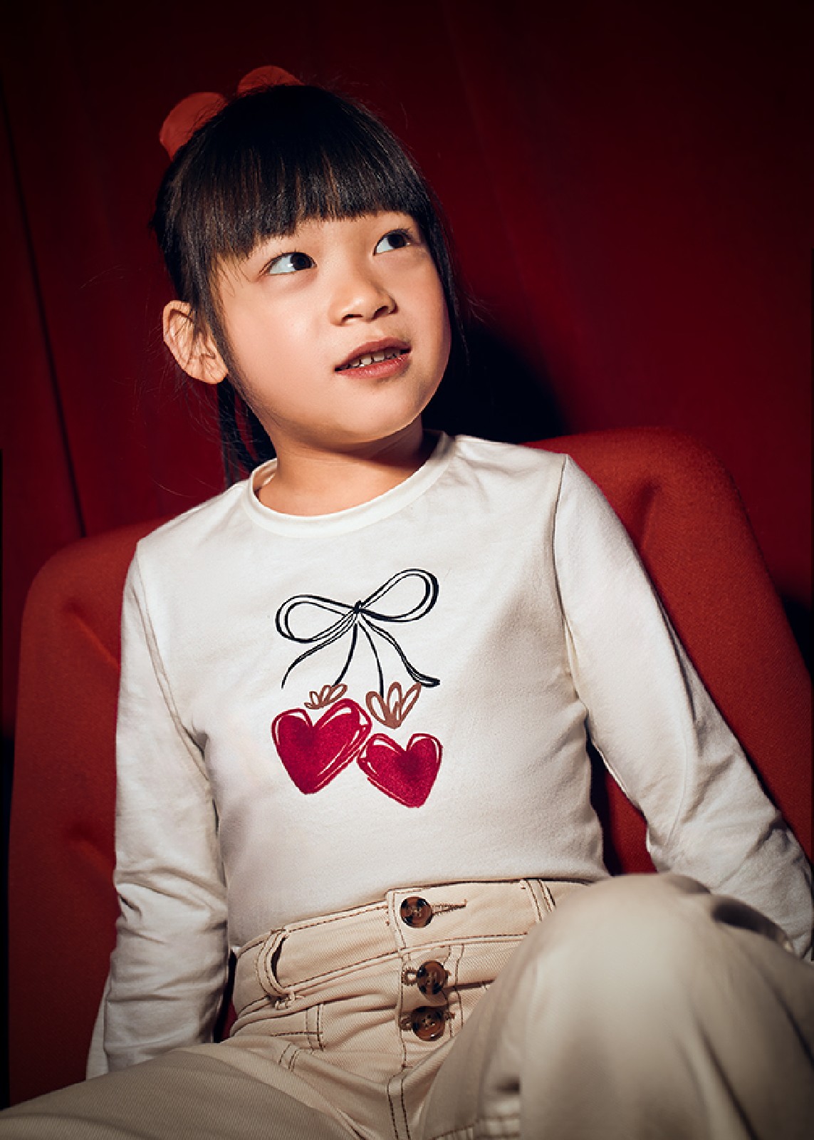 MAYORAL Maglietta cotone invernale bambina panna e rosso 4008 Mac-rosso - immagine 3