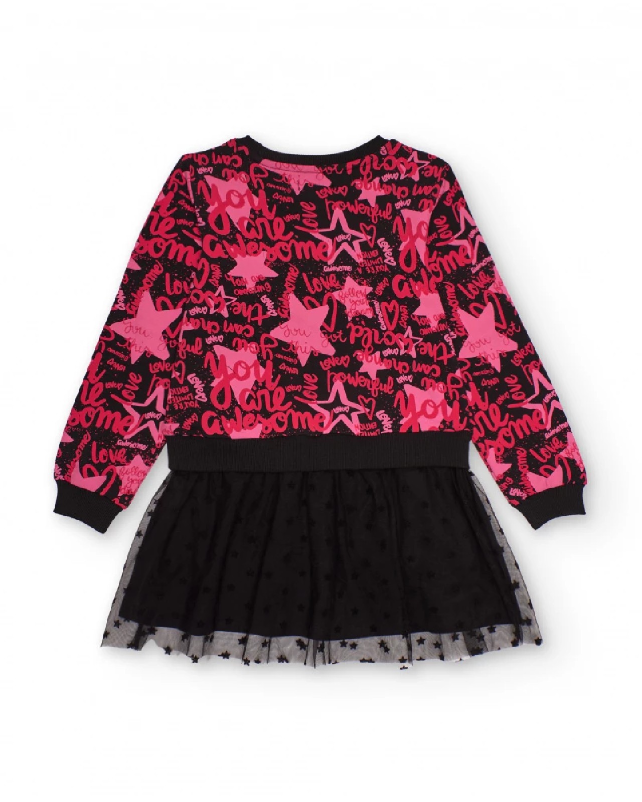 NATH KIDS Abito combinato per bambina con stampa fucsia e gonna in tulle nero RED - immagine 4