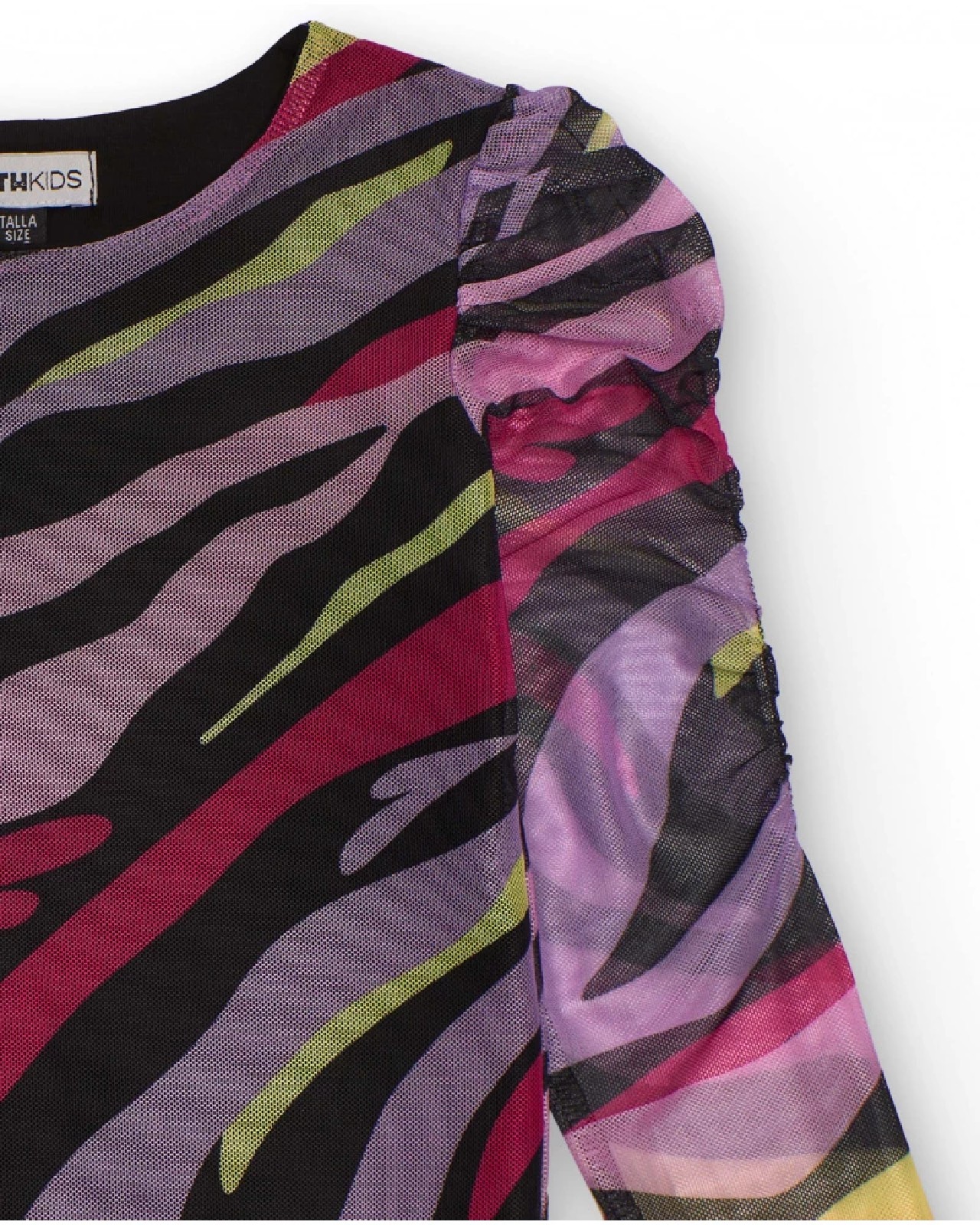 NATH KIDS Maglietta in tulle per bambina con stampa multicolore e arricciature sulle maniche LILAC - immagine 3