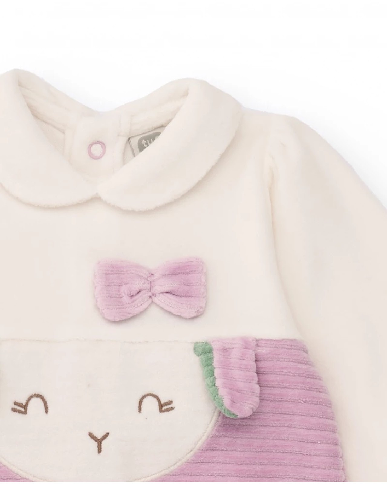 Tuc Tuc Tutina in velluto per bambina crema e lilla con disegno di faccina ricamata PINK - immagine 4