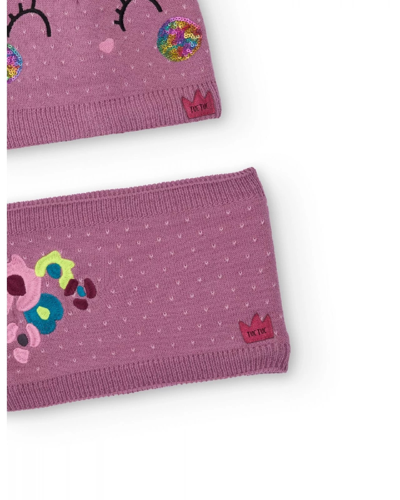 Tuc Tuc Set di berretto e scaldacollo in maglia per bambine rosa con motivo unicorno MAUVE - immagine 4