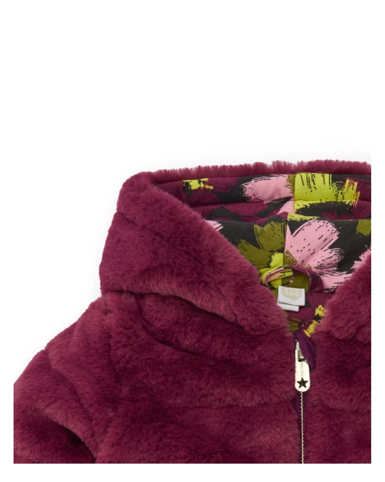 Tuc Tuc Giacca in pelliccia per bambina color bordeaux con cappuccio e fodera floreale MAGENTA - immagine 3